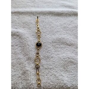 12k Gold Filled Onyx Bracelet Round Link 6.5in
